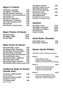 Nigiri (2 St&uuml;ck) Nigiri Platte (6 St&uuml;ck) Maki Sushi (6