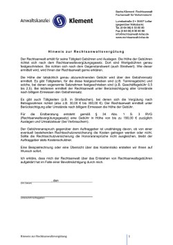 Hinweis zur Rechtsanwaltsverg&uuml;tung