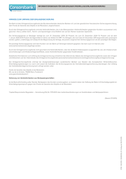 HINWEIS ZUM UMFANG DER EINLAGENSICHERUNG