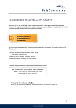 HINWEIS F&Uuml;R DIE TEILNAHME AN DER INITIATIVE