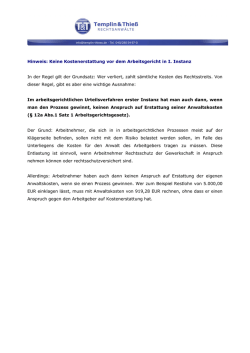 Hinweis zur Besonderheit in Arbeitsgerichtsprozessen