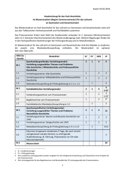 Handreichung f&uuml;r das Fach Geschichte im Masterstudium