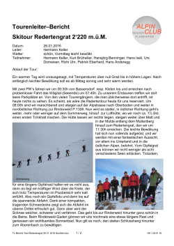 Tourenleiter–Bericht Skitour Redertengrat 2`220 m.ü.M.