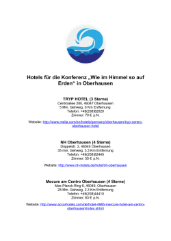 Hotels f&uuml;r die Konferenz &bdquo;Wie im Himmel so auf Erden&ldquo; in Oberhausen