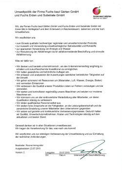 Umweltpolitik der Firma Fuchs baut Gärten GmbH und Fuchs Erden