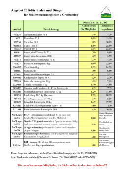 Angebot 2016 für Erden und Dünger