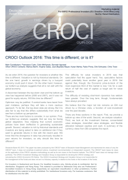 CROCI Outlook 2016: This time is different