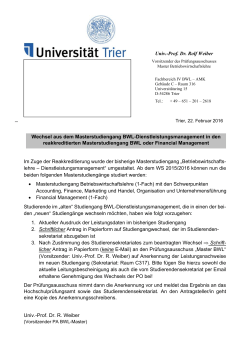 Univ.-Prof. Dr. Rolf Weiber Wechsel aus dem Masterstudiengang