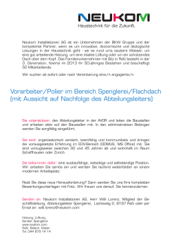 Vorarbeiter/Polier im Bereich Spenglerei/Flachdach (mit Aussicht