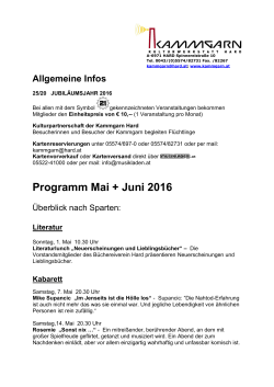 Programm Mai + Juni 2016