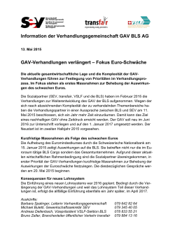 Information der Verhandlungsgemeinschaft GAV BLS AG