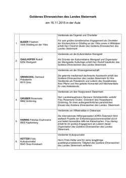 Goldenes Ehrenzeichen des Landes Steiermark am 16.11.2015 in
