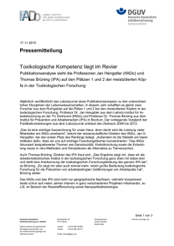 Pressemitteilung Toxikologische Kompetenz liegt im Revier