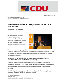 EU-Kommissar Günther H. Oettinger kommt am 19.02.2016 nach