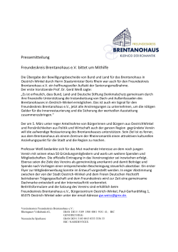 Pressemitteilung Freundeskreis Brentanohaus e.V. bittet um Mithilfe