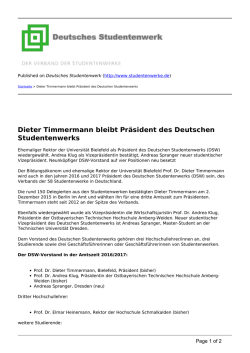 Dieter Timmermann bleibt Pr&auml;sident des Deutschen Studentenwerks