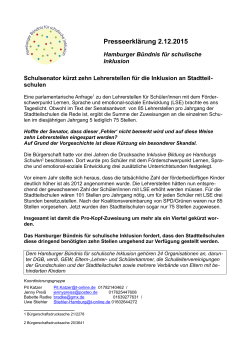 Presseerklärung 2.12.2015 - Hamburger Bündnis für schulische