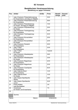 SC Vorwerk Bestellschein Vereinsausrüstung