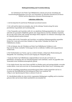 Haftungsfreistellung und Verzichtserkl&auml;rung Als Teilnehmer/in des