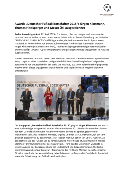 Awards „Deutscher Fußball Botschafter 2015“: Jürgen Klinsmann