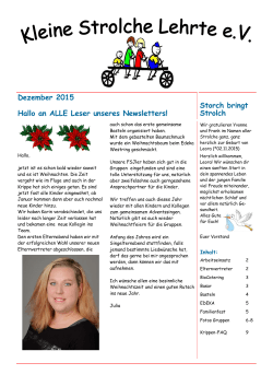 Dezember 2015 Hallo an ALLE Leser unseres Newsletters! Storch