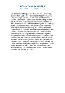 Dr. Jochen Tenbieg ist seit 2012 bei der Allianz t&auml;tig, zun&auml;chst als