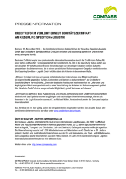 CREDITREFORM VERLEIHT ERNEUT BONITÄTSZERTIFIKAT AN