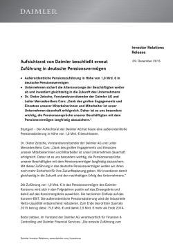 IR Release: Aufsichtsrat von Daimler beschlie&szlig;t erneut Zuf&uuml;hrung in