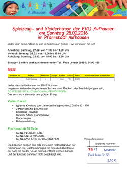 Spielzeug- und Kleiderbasar der EKG Aufhausen am Sonntag 28.02