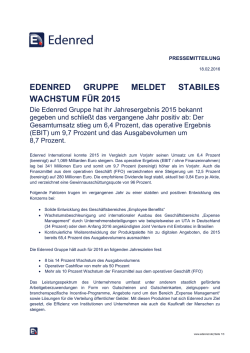 EDENRED GRUPPE MELDET STABILES WACHSTUM F&Uuml;R 2015