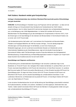 Presseinformation HwK Koblenz: Handwerk meldet gute