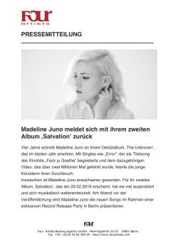PRESSEMITTEILUNG Madeline Juno meldet sich mit