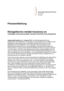 Pressemitteilung Königstherme meldet Insolvenz an