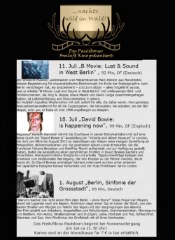 11. Juli „B Mouie: Lust & Sound in West Berlin“ , 92 Min, or {Deutsch}