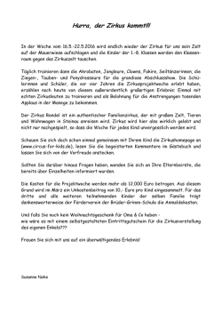 Hurra, der Zirkus kommt!!!