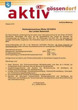 Heizkostenzuschuss Winter 2015/2016 des Landes Steiermark