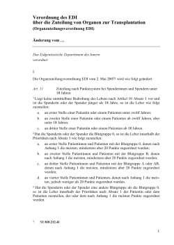 Änderung der Organzuteilungsverordnung EDI vom 1.6.2015