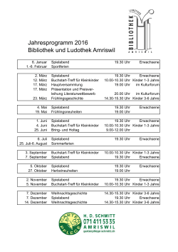 Jahresprogramm 2016 Bibliothek und Ludothek Amriswil