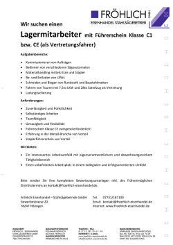 Wir suchen einen - Fröhlich Eisenhandel