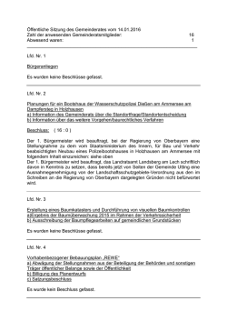 Öffentliche Sitzung des Gemeinderates vom 14.01.2016 Zahl der