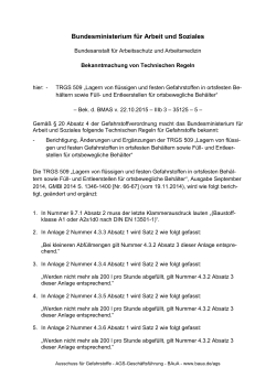 Berichtigung, Änderungen und Ergänzungen der TRGS 509