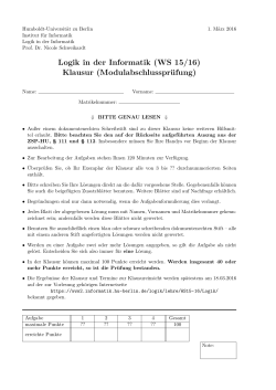 Logik in der Informatik (WS 15/16) Klausur (Modulabschlussprüfung)