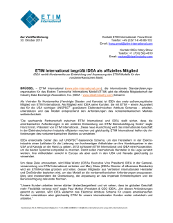 ETIM International begrüßt IDEA als offizielles Mitglied