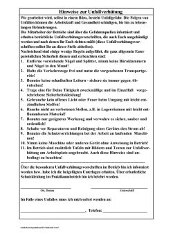 Hinweise zur Unfallverh&uuml;tung