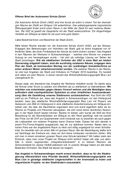 Offener Brief der Autonomen Schule Zürich