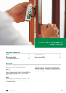 FETTE UND SCHMIERMITTEL Inhaltsverzeichnis