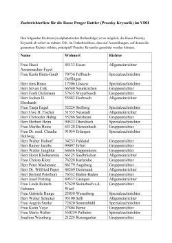 Zuchtrichterliste für die Rasse Prager Rattler (Prazsky Krysarik) im