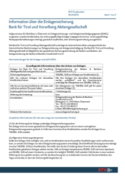 Information über die Einlagensicherung Bank für Tirol und
