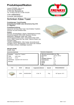 Produktspezifikation Schinken Käse Toast