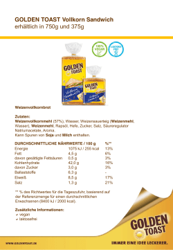 GOLDEN TOAST Vollkorn Sandwich erh&auml;ltlich in 750g und 375g